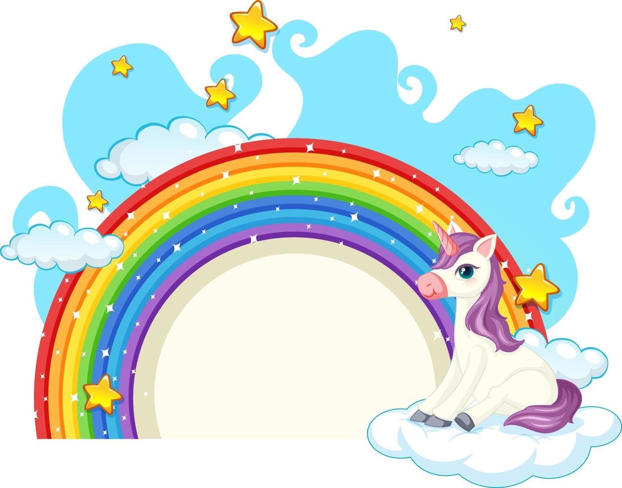 Unicorn cartoon character with rainbow isolated on white background vector