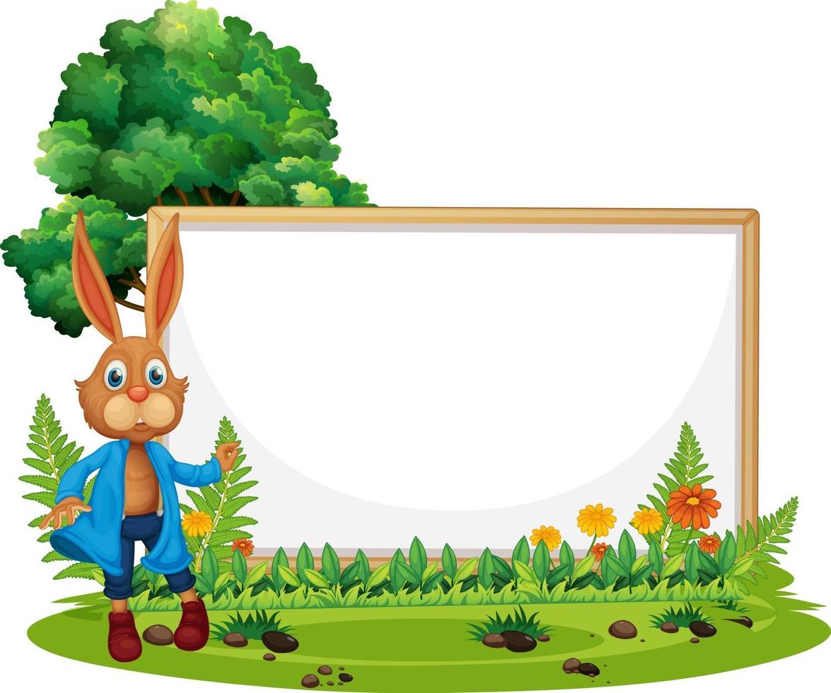 Blank banner in the garden with a rabbit isolated vector