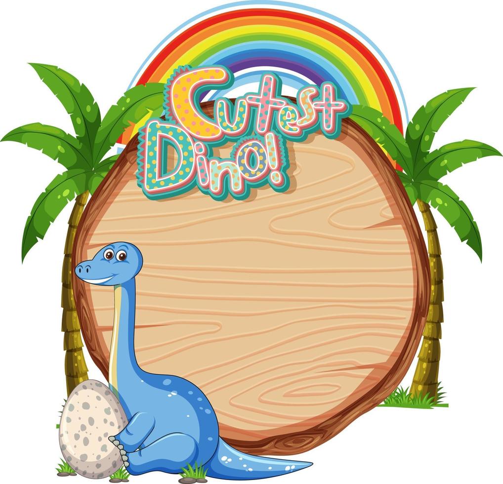 Empty board template with cute dinosaur cartoon character on white background vector