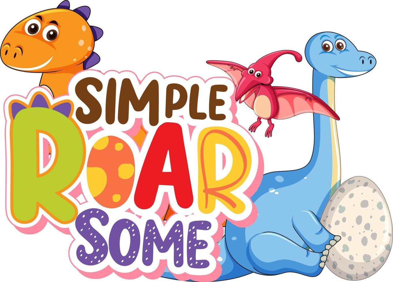 Cute Dinosaurs Cartoon Character With Font Design For Word Simple Roar Some 2687236 Vector Art At Vecteezy