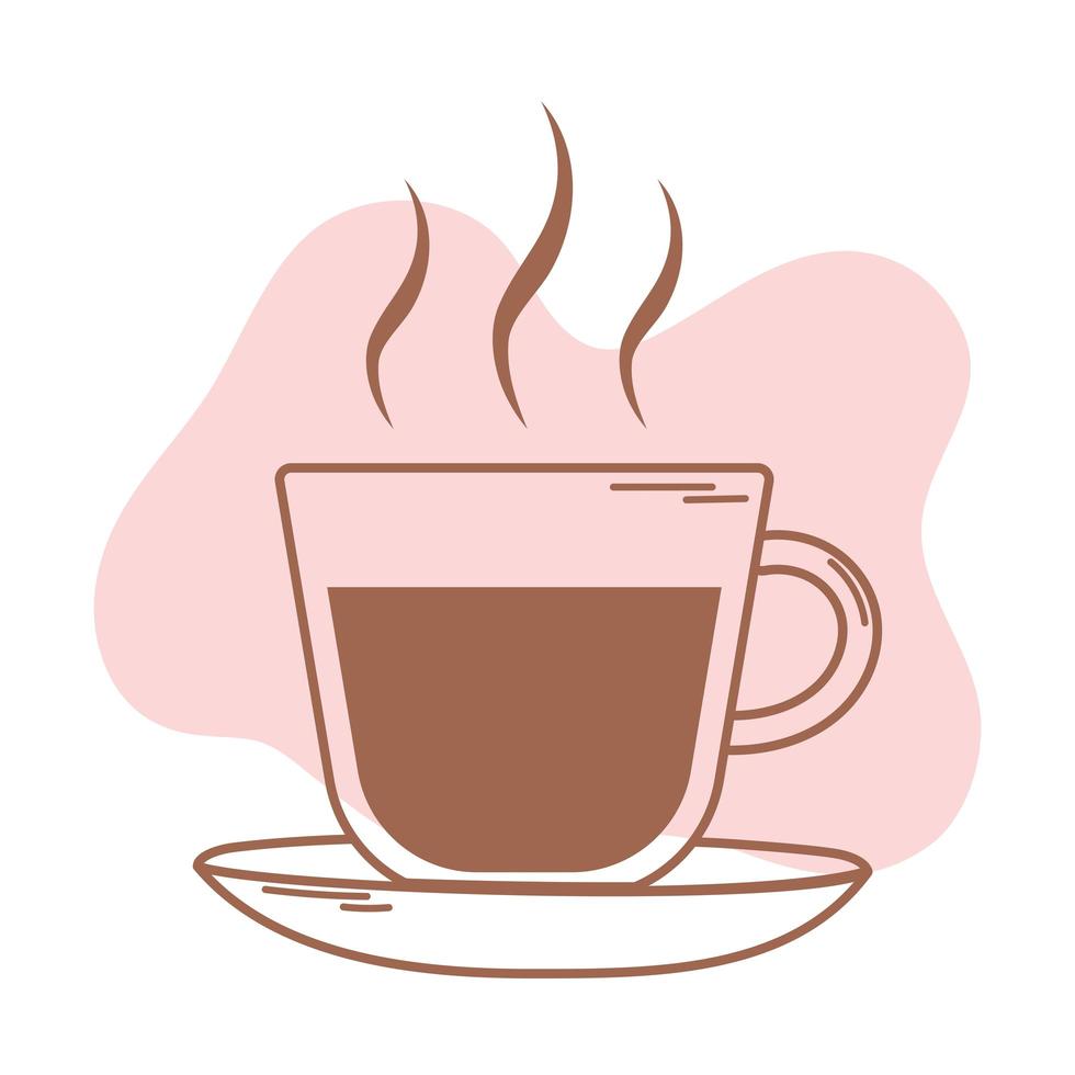 taza de café humeante en la línea de icono de platillo y relleno vector