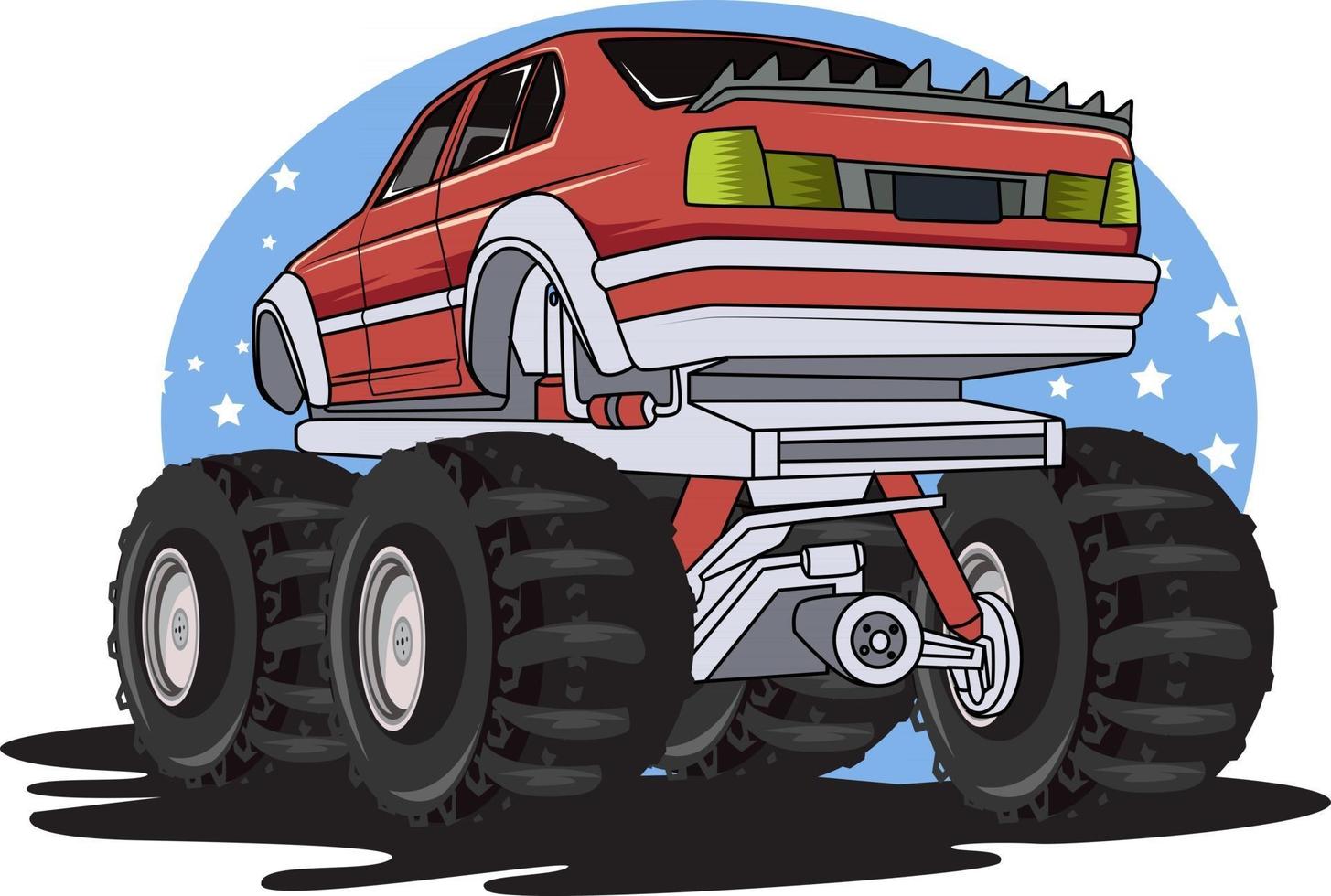 the red monster truck hand drawing vector