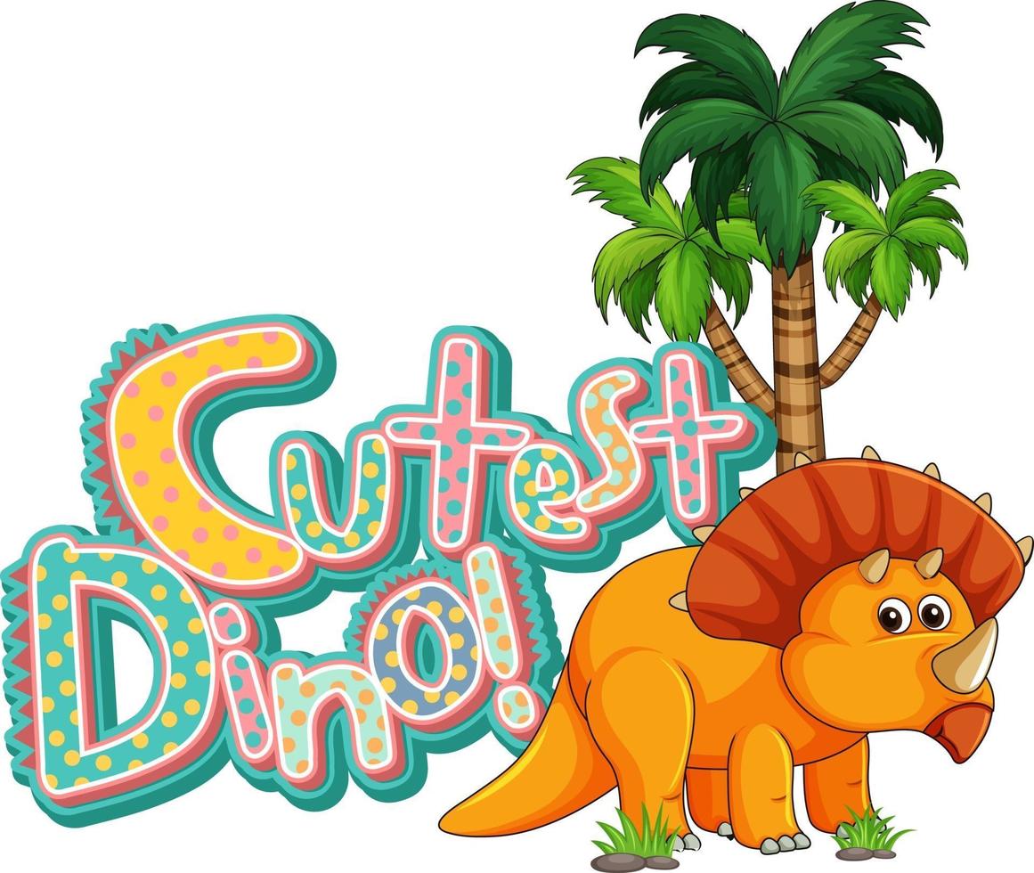 lindo personaje de dibujos animados de dinosaurio con el banner de fuente dino más lindo vector