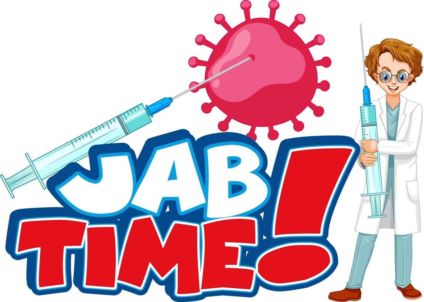 Diseño de fuente de tiempo de jab con un hombre médico sobre fondo blanco. vector