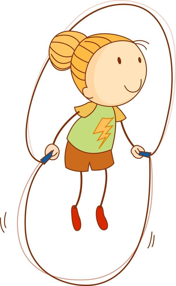 A doodle kid jumping rope cartoon character isolated vector