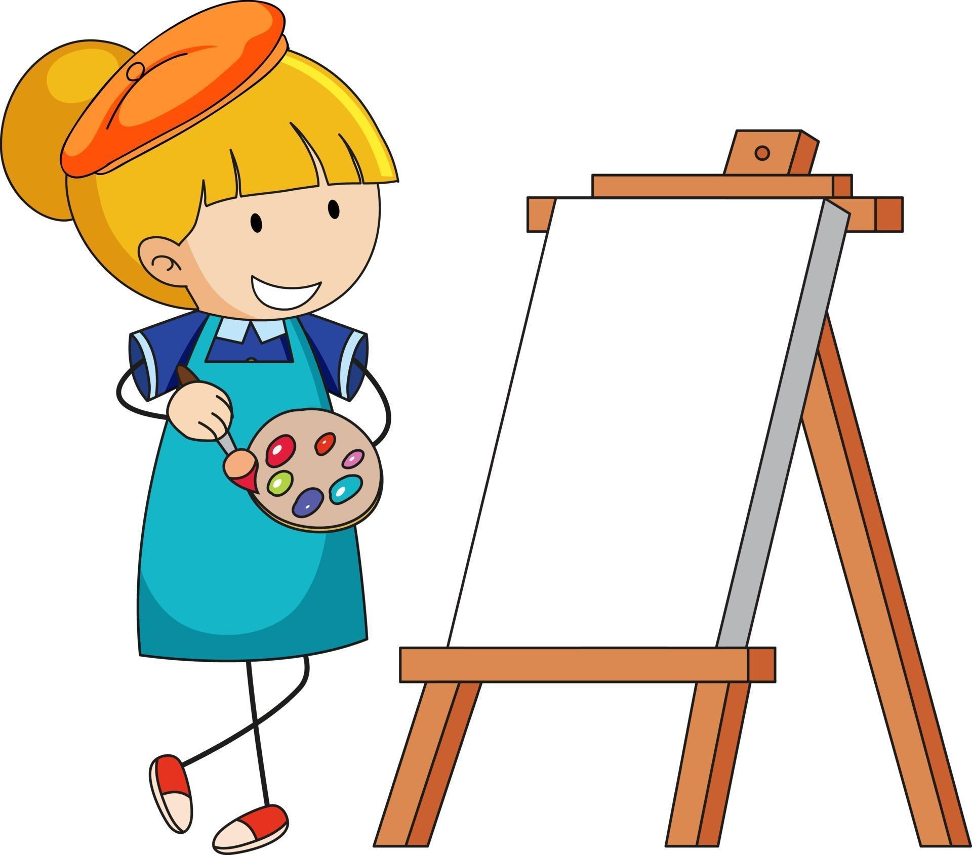 Little artist cartoon character with blank board isolated 2687403