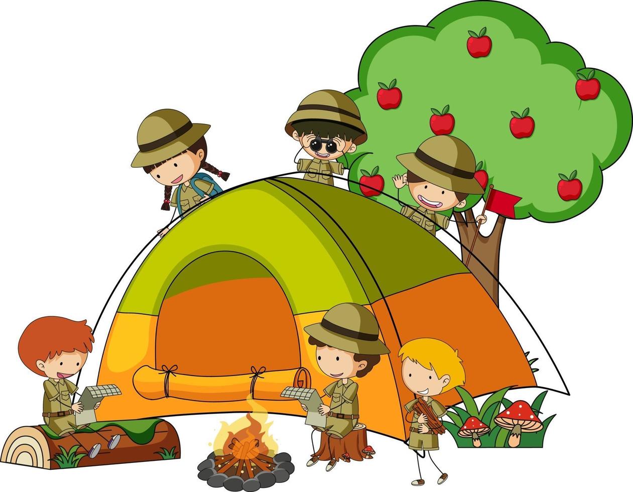 Camping tent with many kids cartoon character isolated 2687404 Vector Art  at Vecteezy