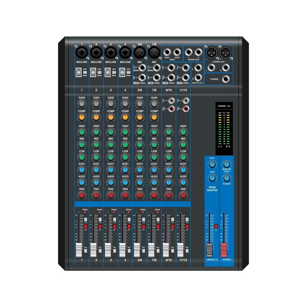 Sound mixer. Professional audio mixing console, vector illustration