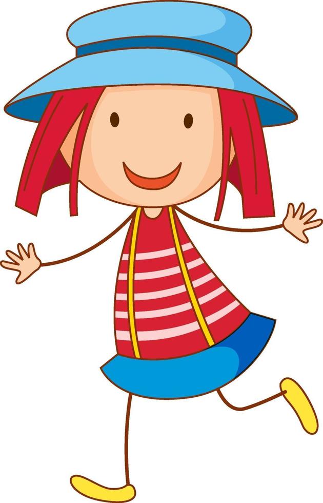 una niña con sombrero personaje de dibujos animados en estilo doodle vector