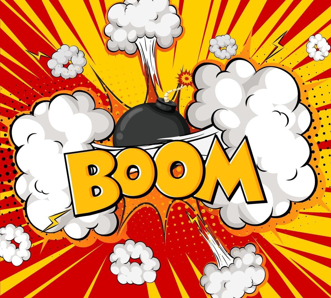 BOOM wording comic speech bubble on burst vector