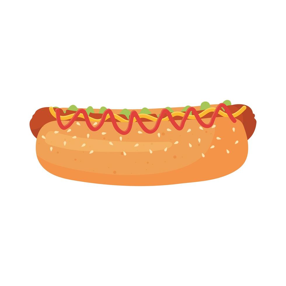 comida rápida, hot dog con salsas icono diseño aislado vector