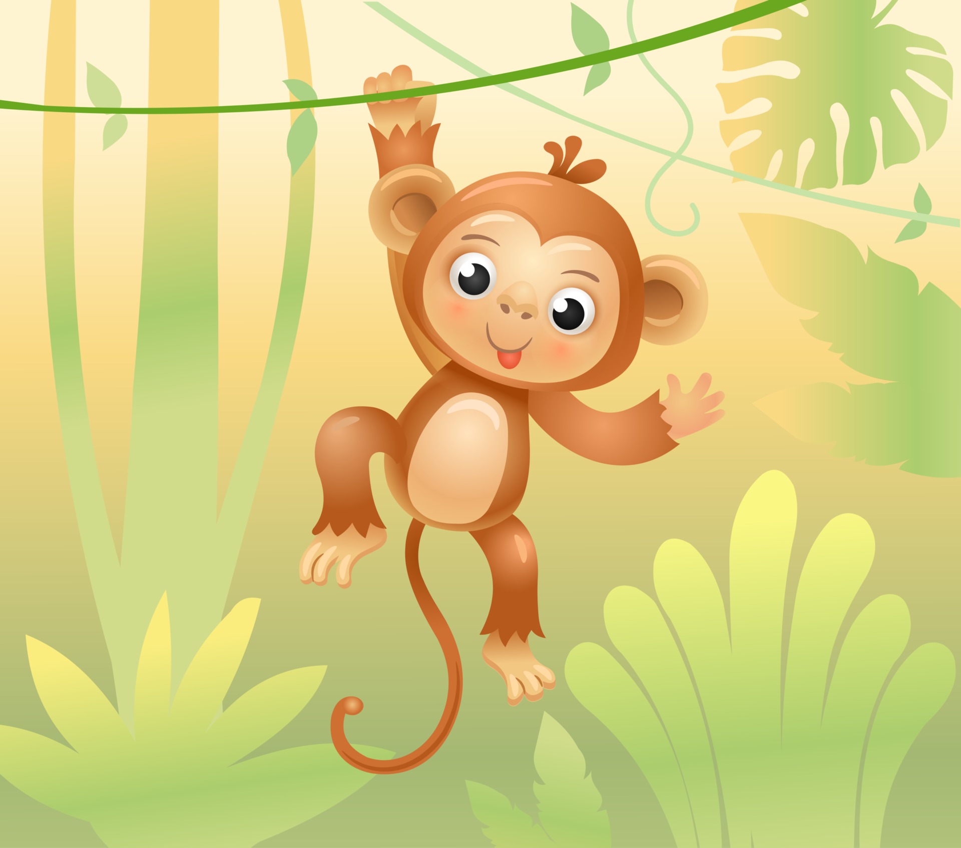 The monkey jumps on branches and vines. Cheerful monkey. Animals in the  jungle. Joyful monkey. Vector illustration 2687494 Vector Art at Vecteezy