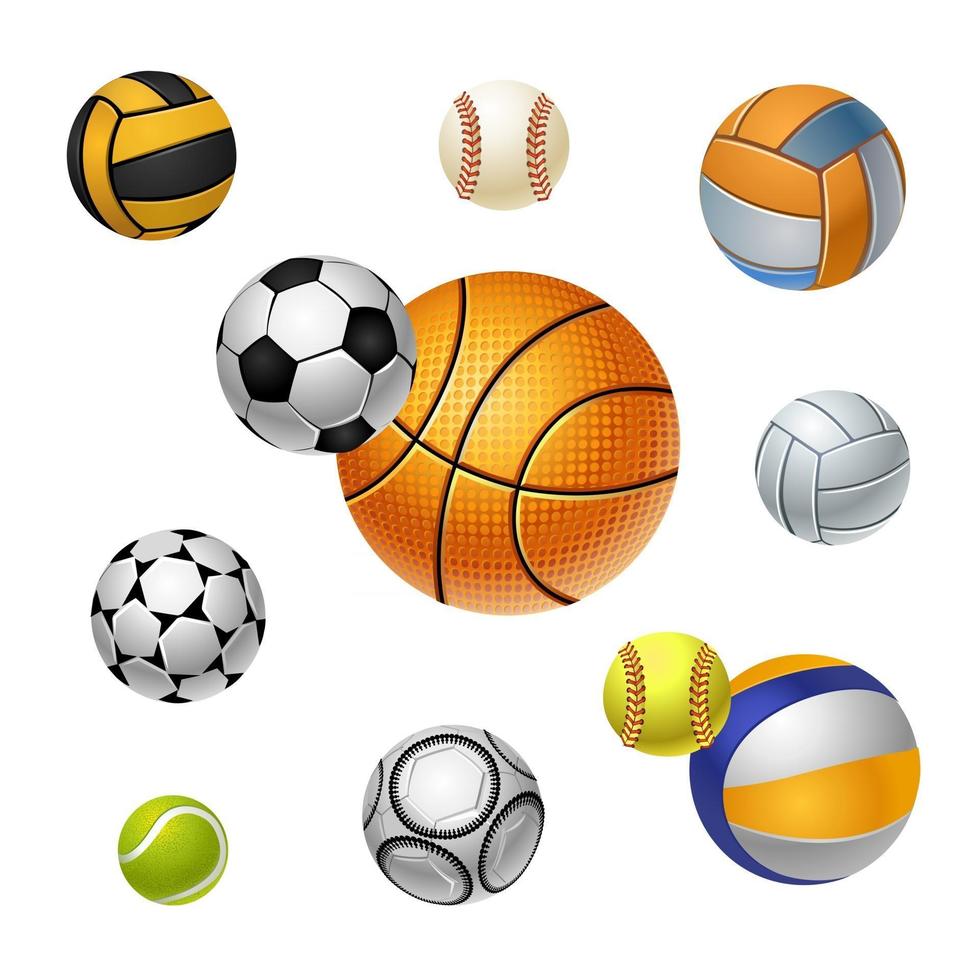 Sports icons. Balls of different sports. Football, basketball, baseball, volleyball, golf. Icon set. Vector isolated illustration