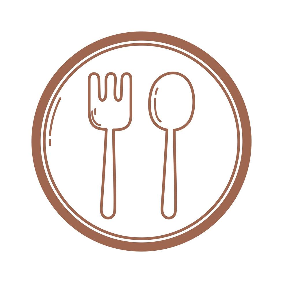 restaurant fork and spoon cutlery sign icon in brown line vector