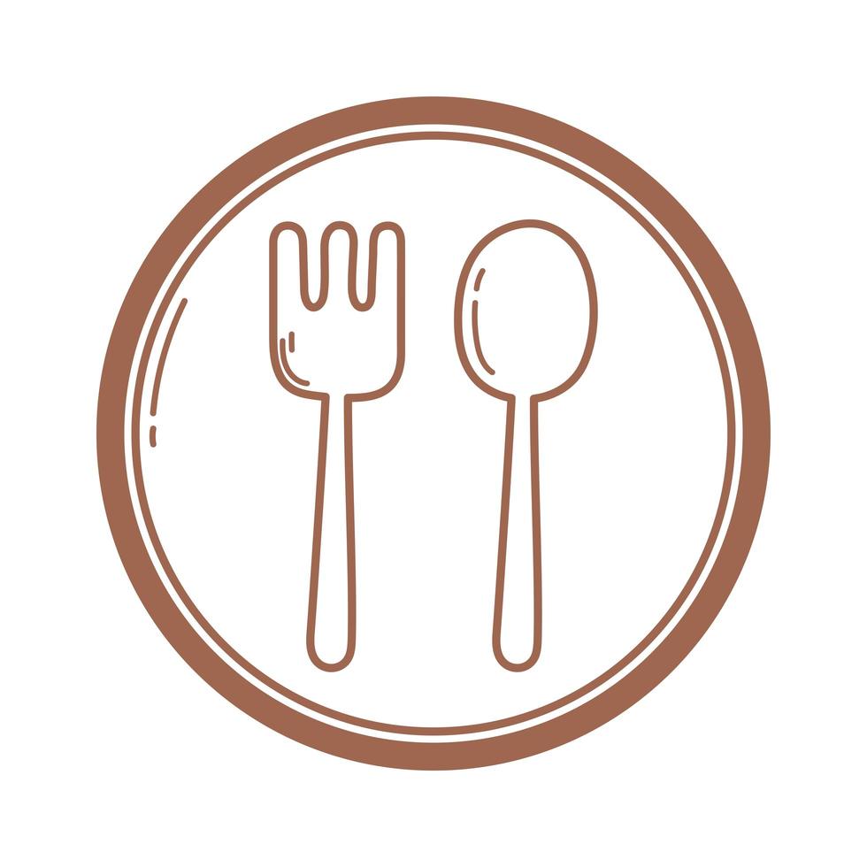 restaurant fork and spoon cutlery sign icon in brown line vector