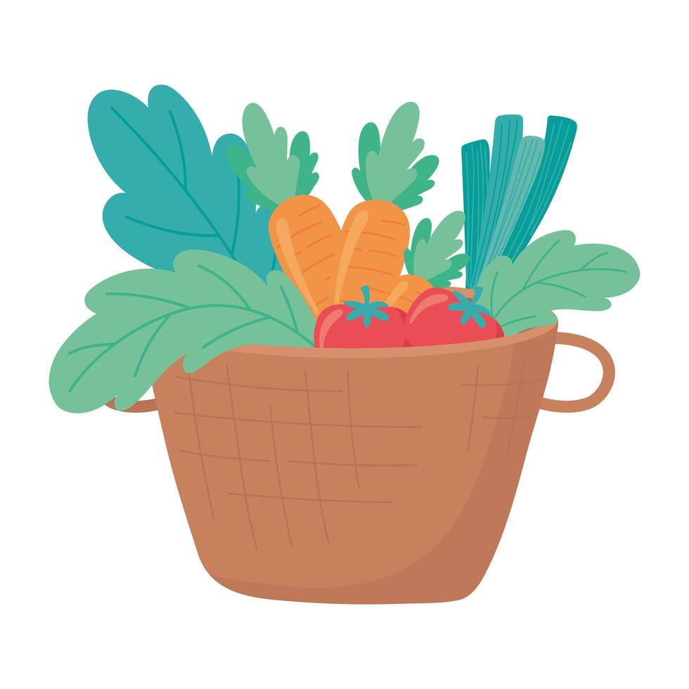 wicker basket with fresh vegetables small business, white background design vector
