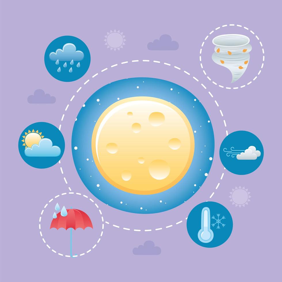 clima luna tormenta huracán invierno lluvia sol nubes vector