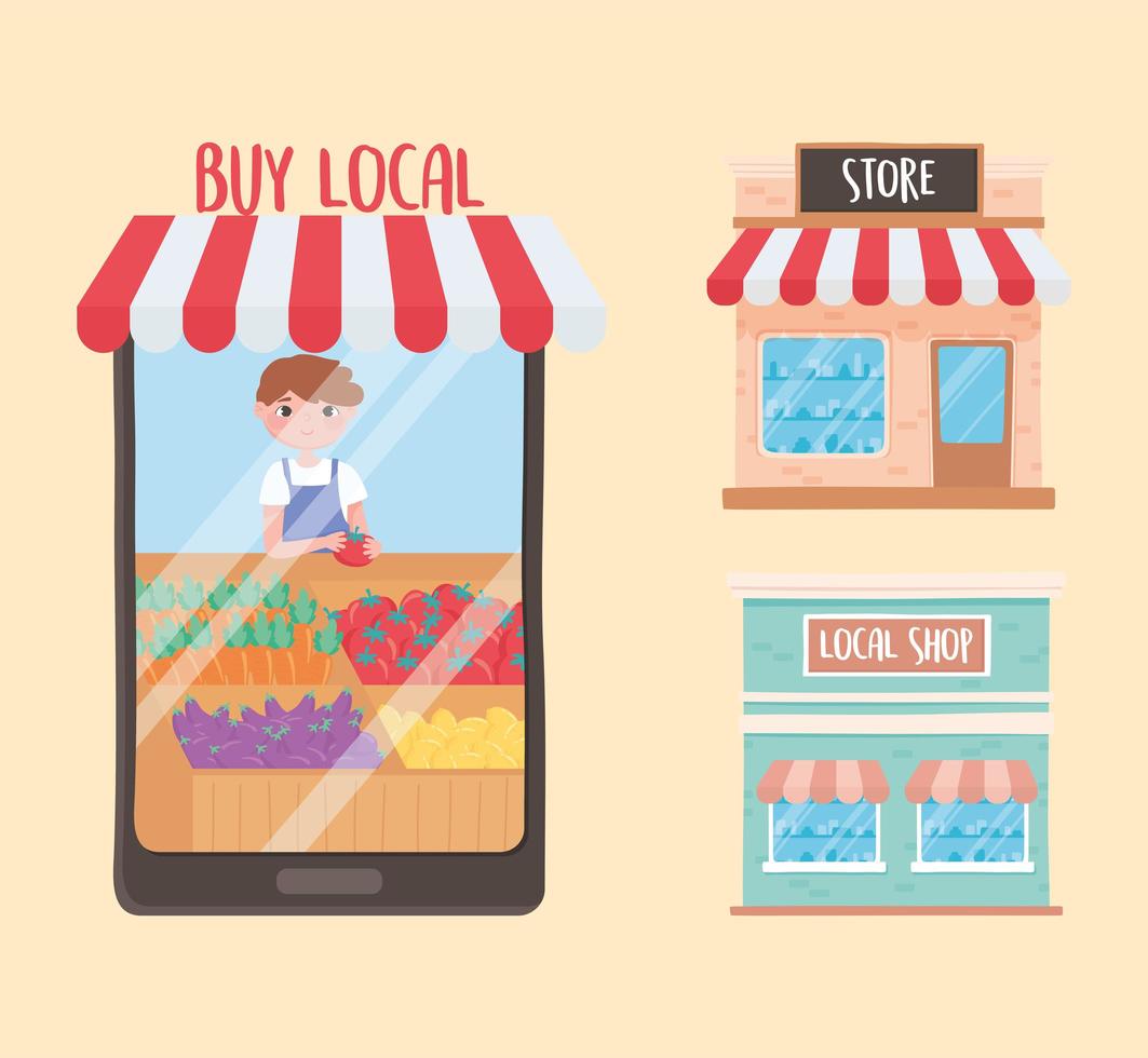support small business, online order buy store and local shop small business vector