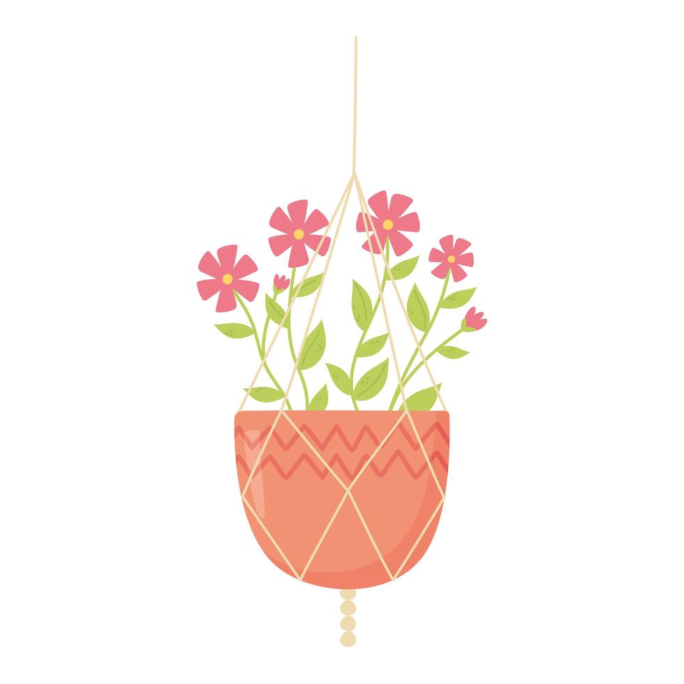 home gardening, hanging flowers in the pot decoration vector