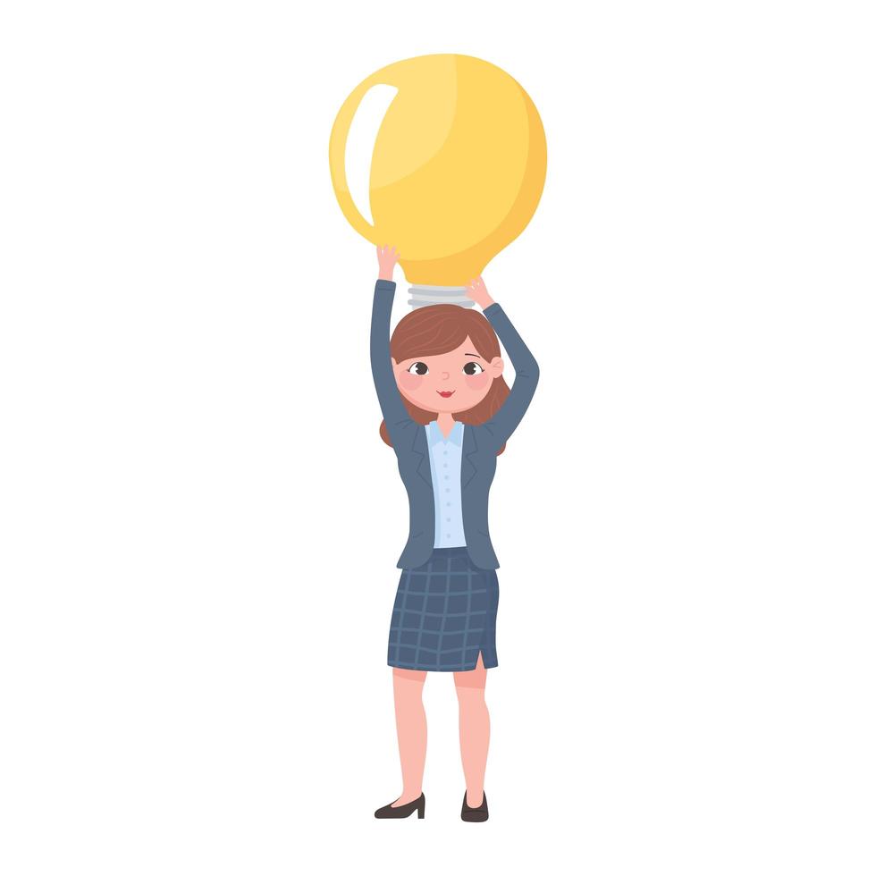 business woman character with light bulb, problem solving vector