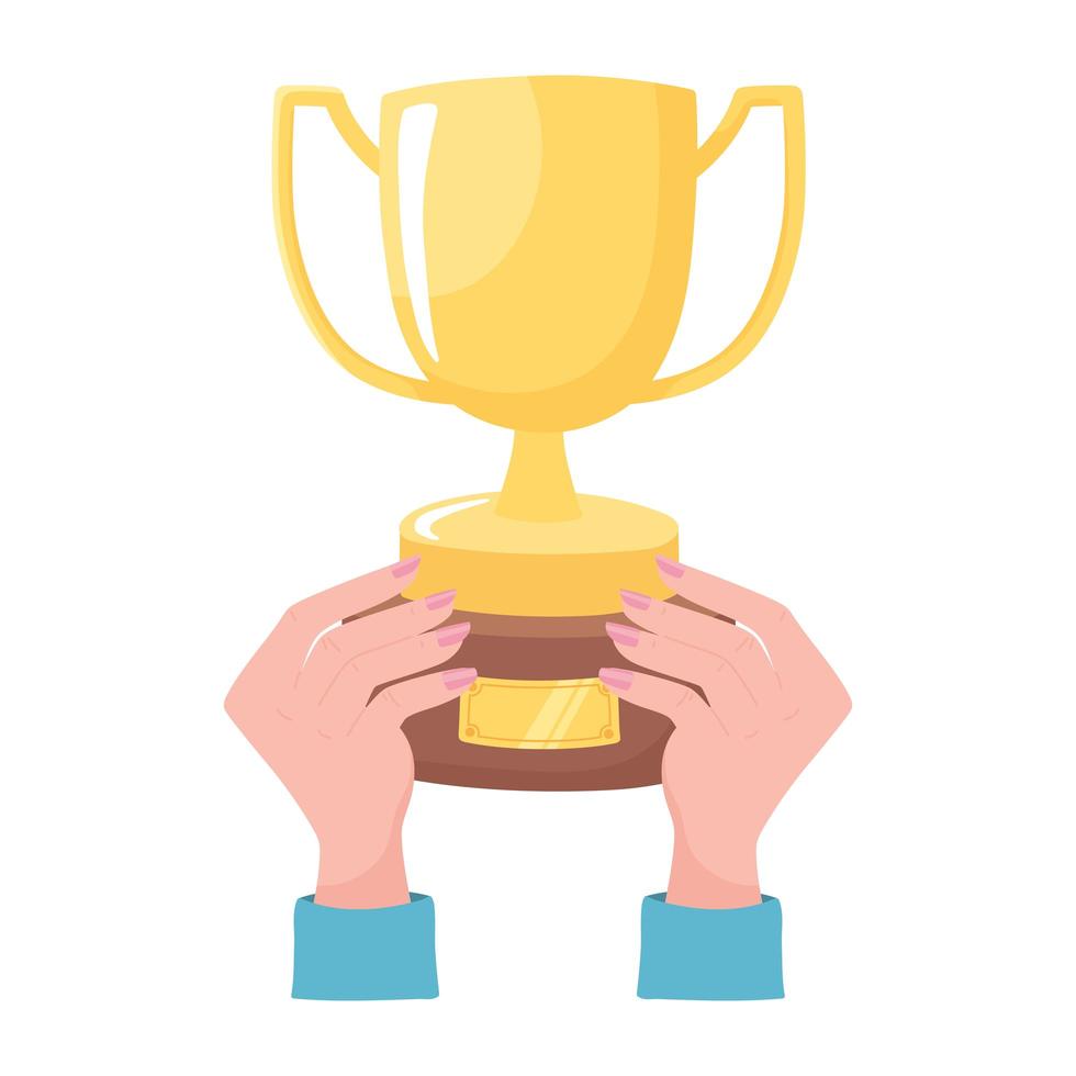 female hands with trophy success and leadership vector