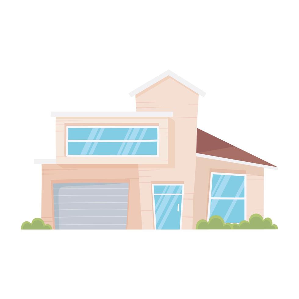 new home, modern house with garage and green lawn, exterior view vector