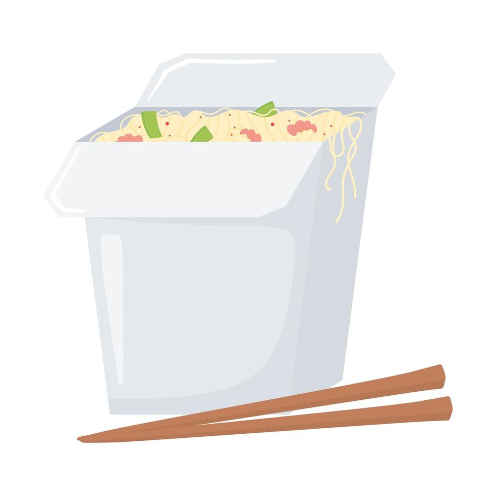 comida rápida, fideos chinos con palillos icono diseño aislado vector