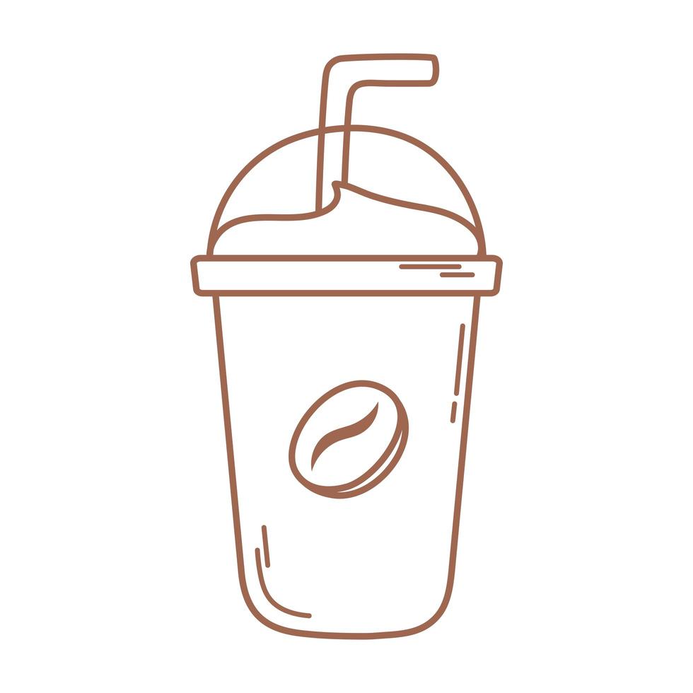 plastic disposable cup coffee with straw icon in brown line vector