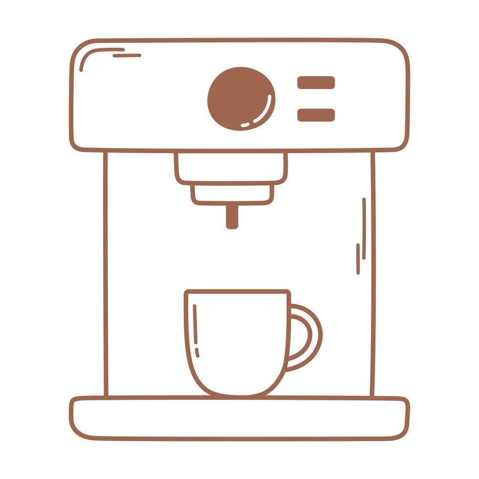 coffee espresso machine and cup icon in brown line vector