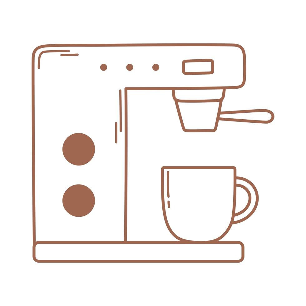 coffee cup and machine brewing, icon in brown line vector