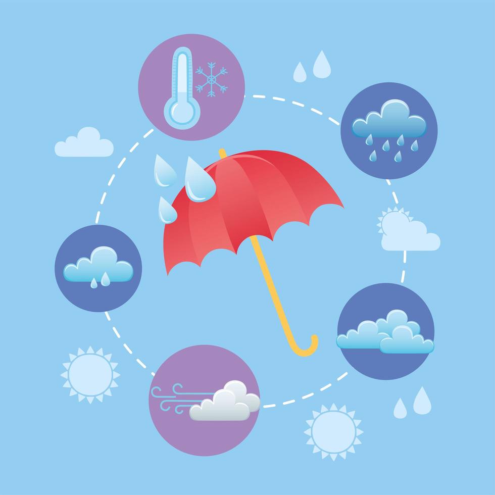 winter weather cold umbrella clouds wind and drops rain vector