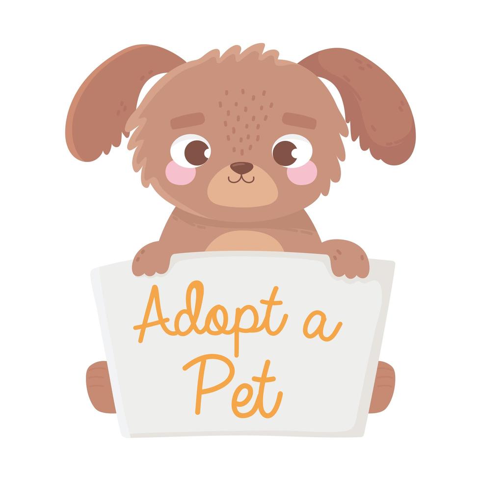 adopt a pet, cute little dog with lettering vector