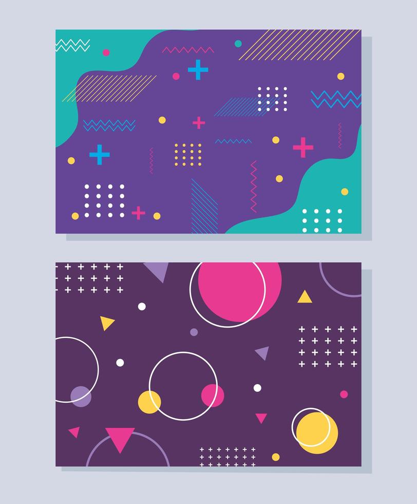 memphis modern abstract banner set, minimal design colour shapes geometric vector