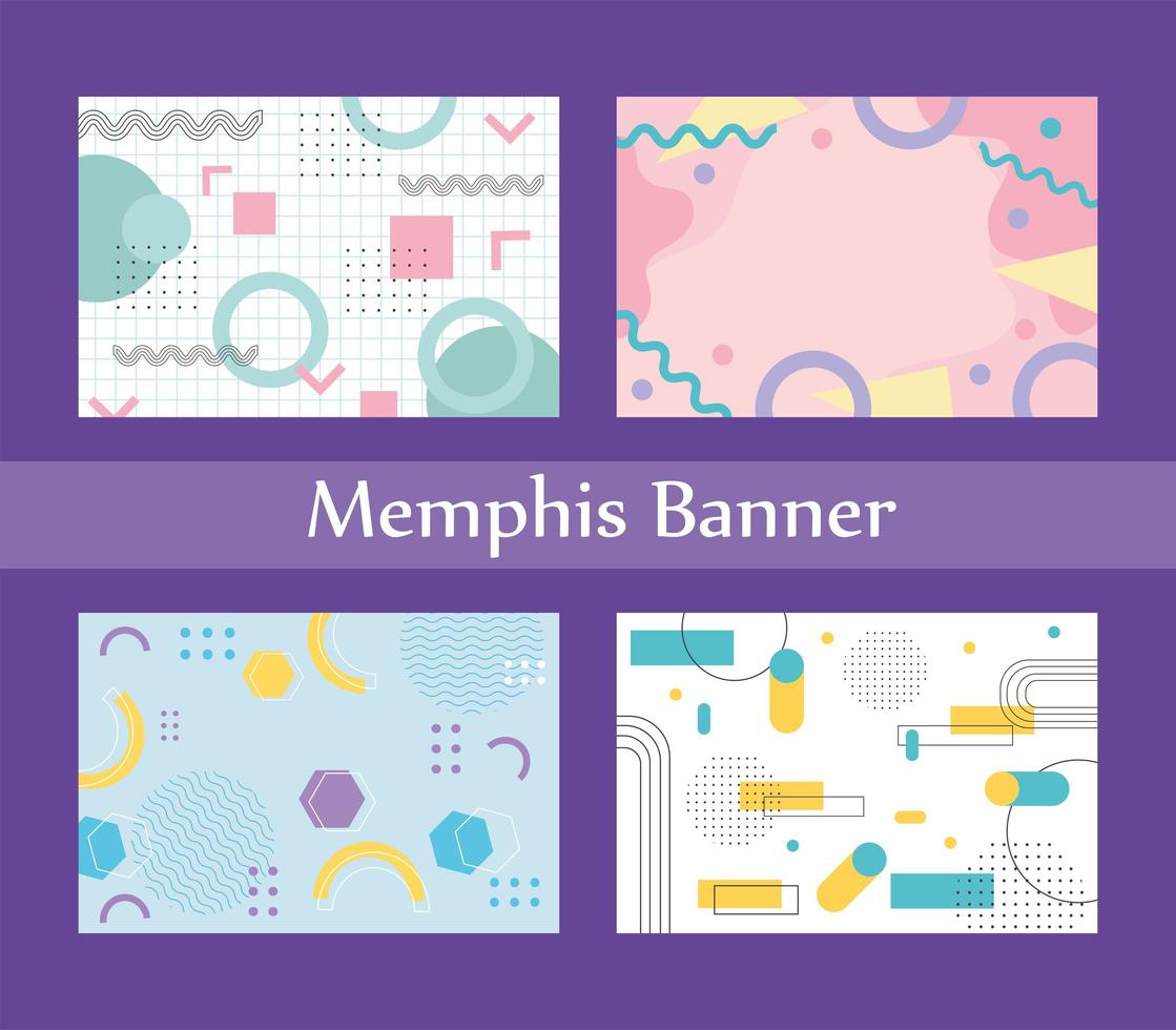 memphis style banner design collection of templates with geometric shapes vector