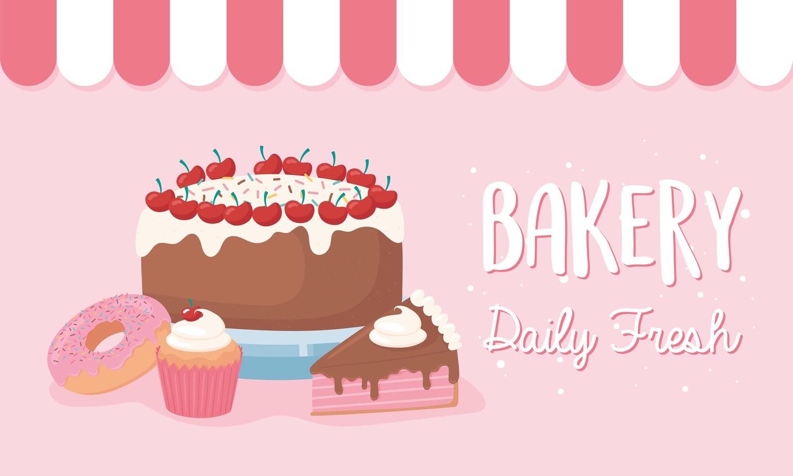 panadería pastel fresco diario donut y cupcake banner vector