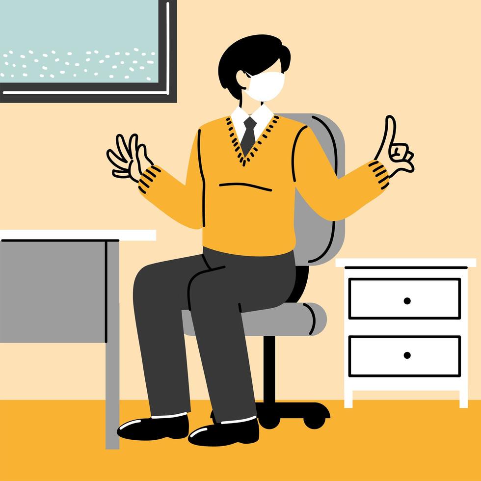 businessman wears mask and keeps distance in office vector