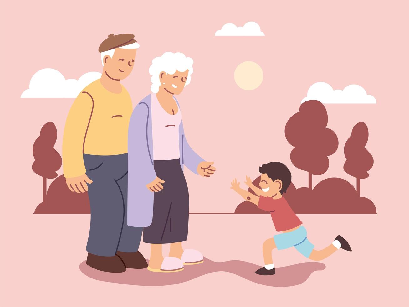 abuelo y abuela con nieto, feliz día de los abuelos vector