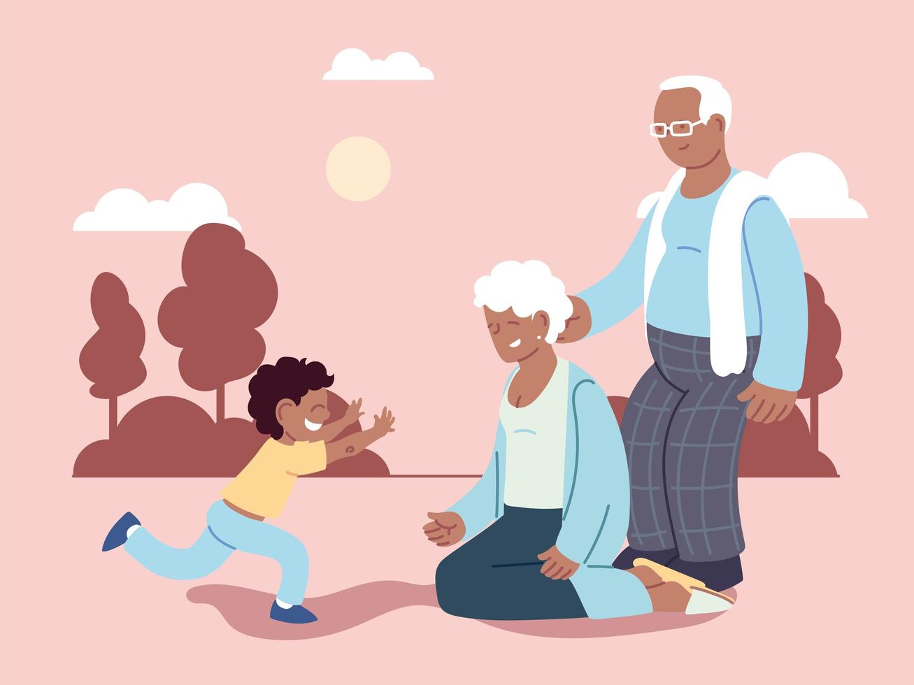 grandpa and grandma with grandson, happy grandparents day vector
