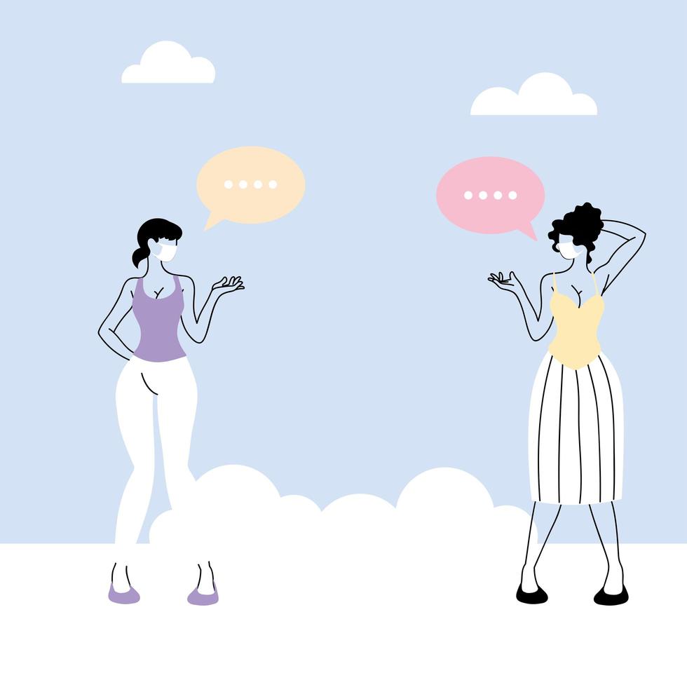 women talk with distance to prevent infection of coronavirus or covid 19 vector