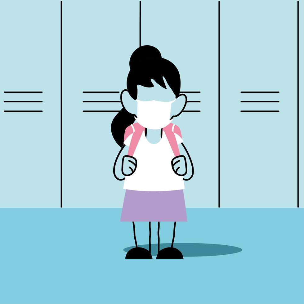 cute girl student wearing face mask vector