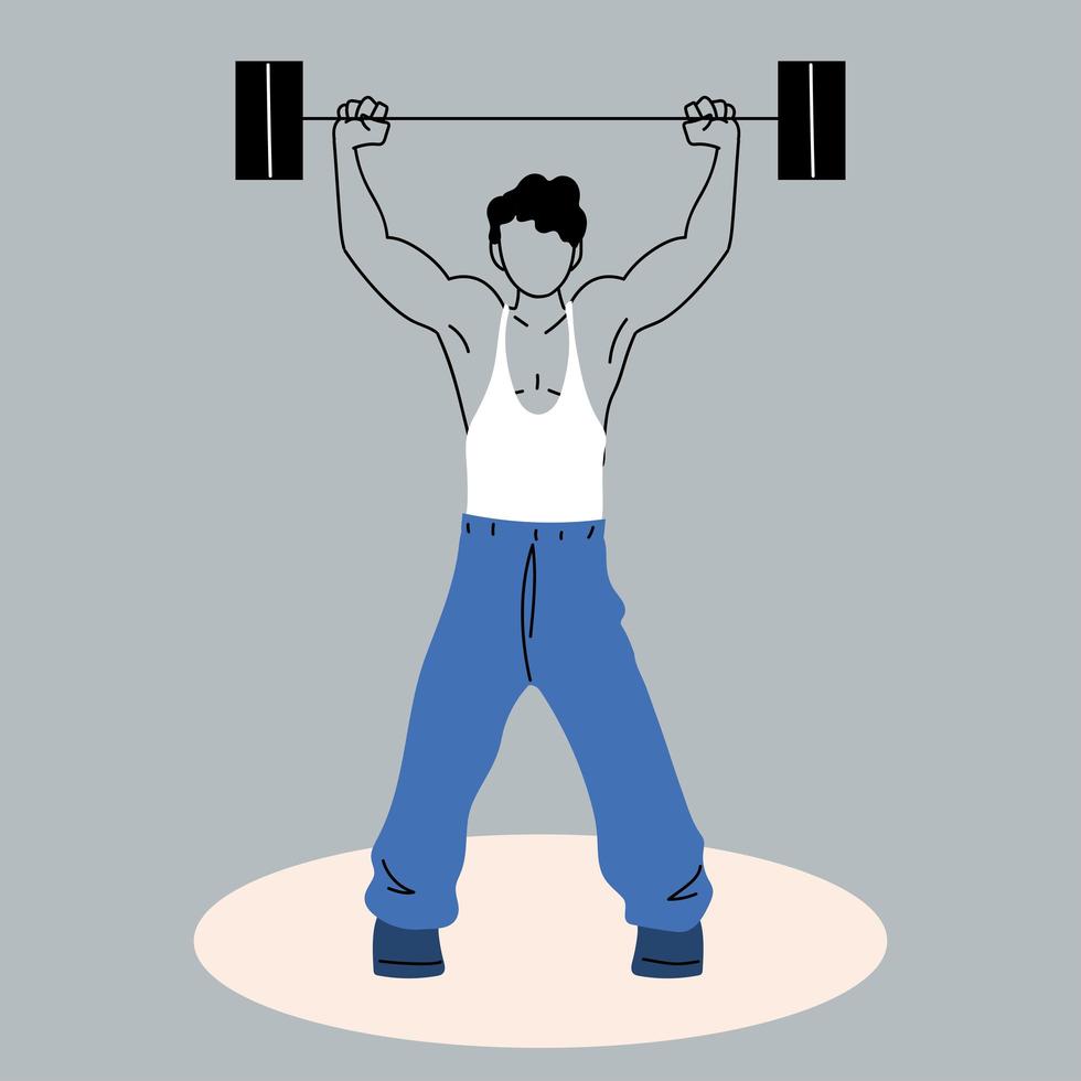 young man athlete lifting dumbbells vector