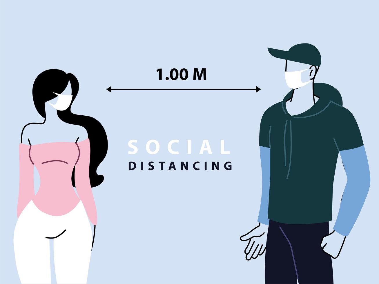 distanciamiento social entre dos personas, mantenga una distancia para protegerse de la propagación del brote de coronavirus vector