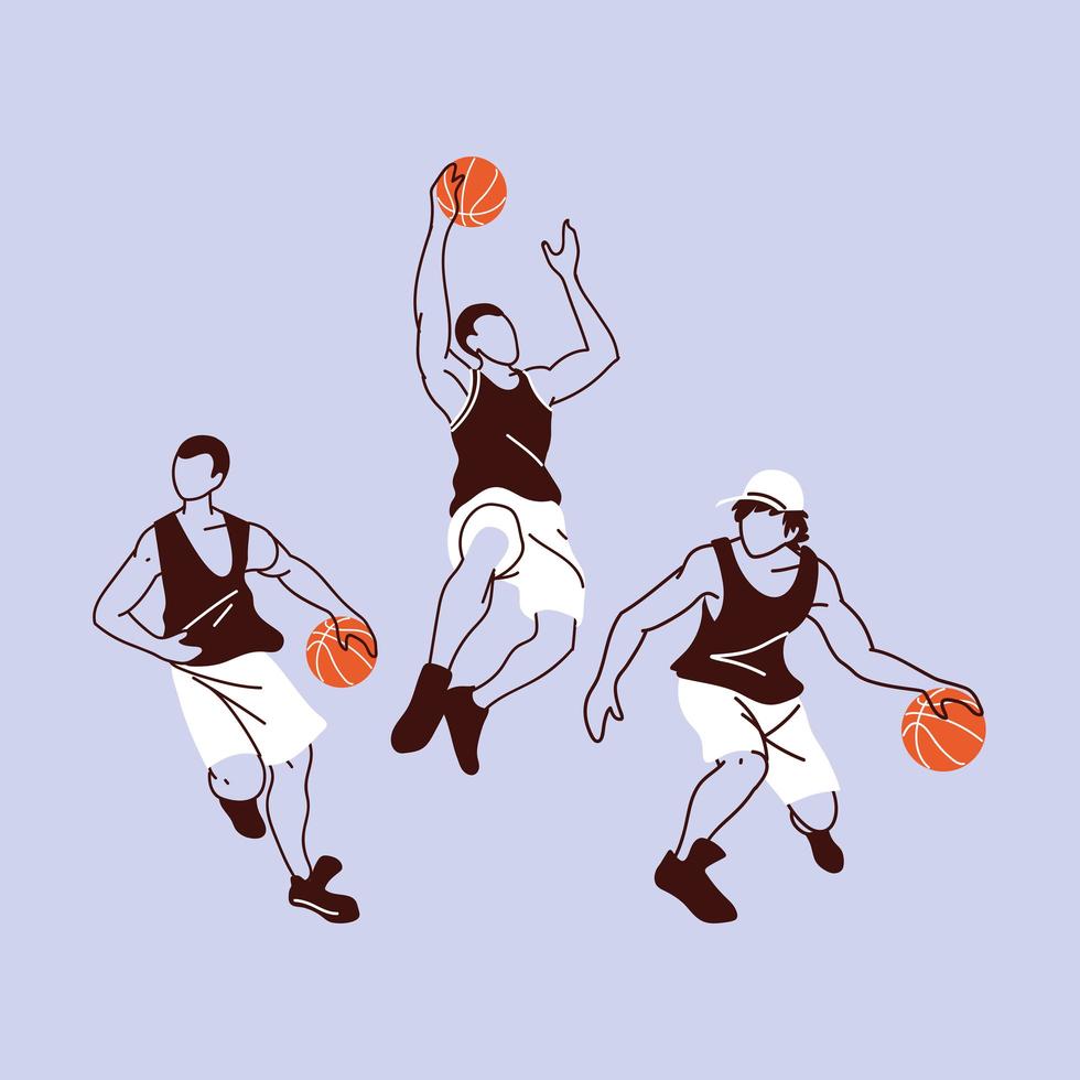 jugadores de baloncesto, hombres, con, pelotas, vector, diseño vector