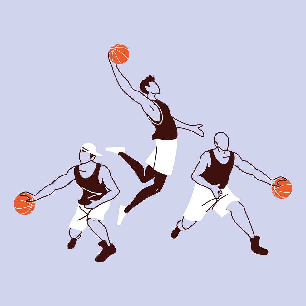 jugadores de baloncesto, hombres, con, pelotas, vector, diseño vector