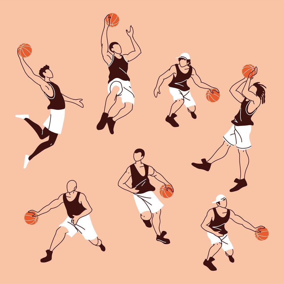 jugadores de baloncesto, hombres, con, pelotas, vector, diseño vector