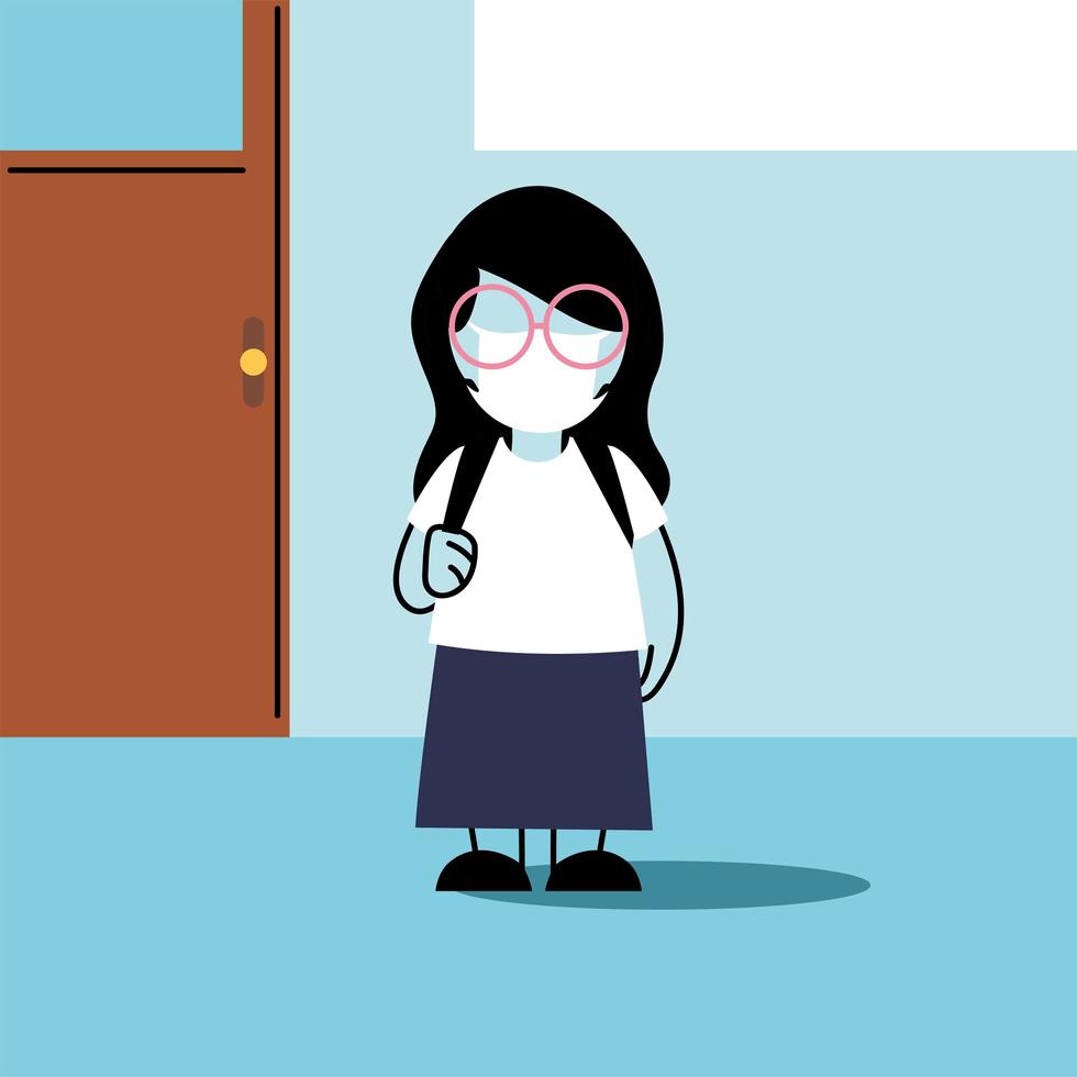 cute girl student wearing face mask vector