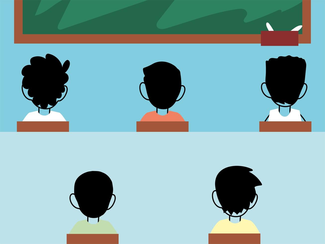 kids students wearing face mask in class, social distancing vector