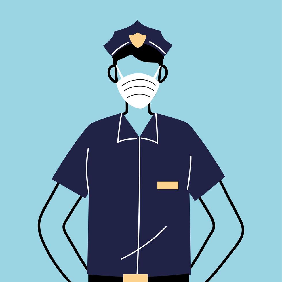 police worker using face mask for covid 19 vector