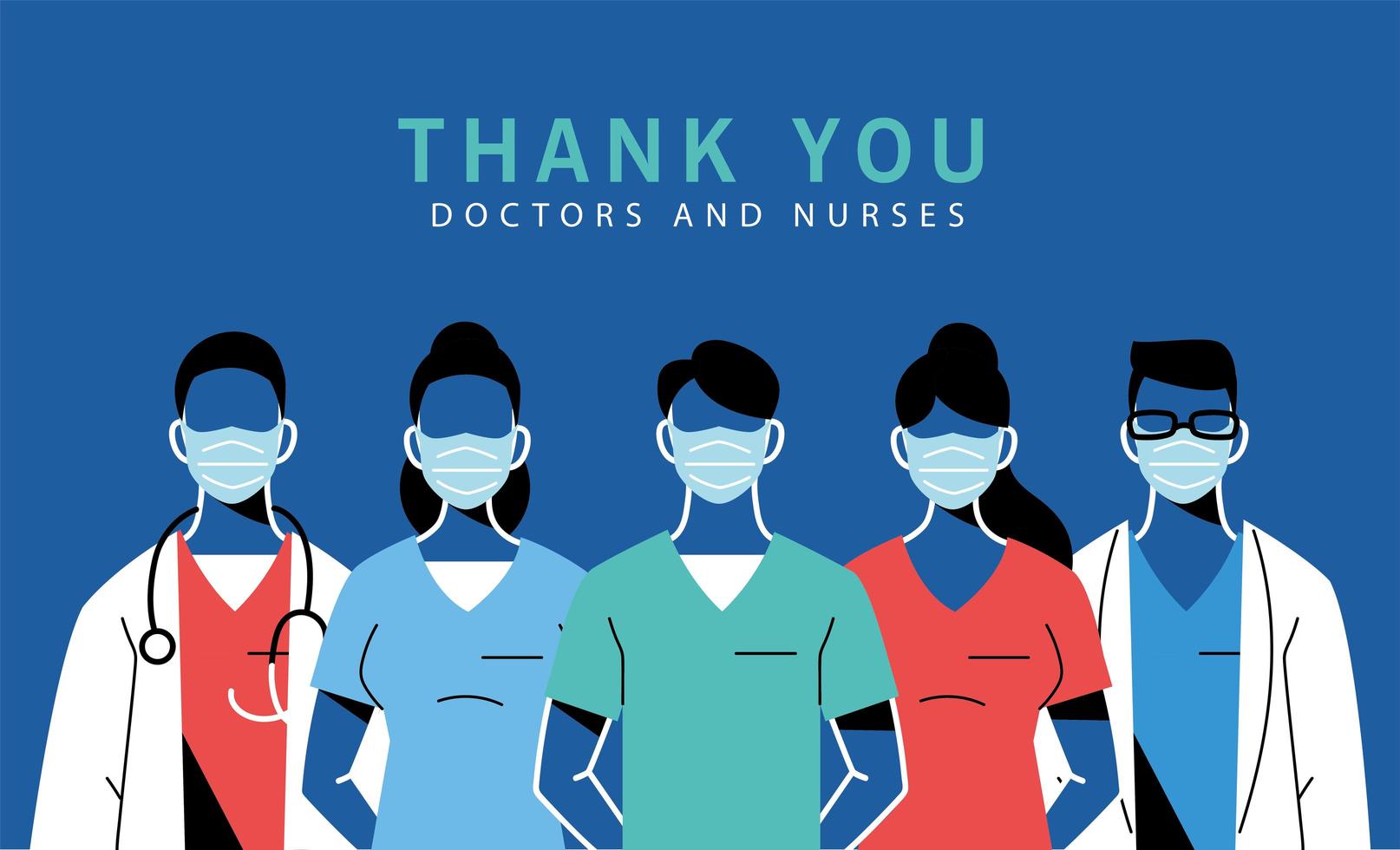 Female and male doctors with masks and uniforms vector design