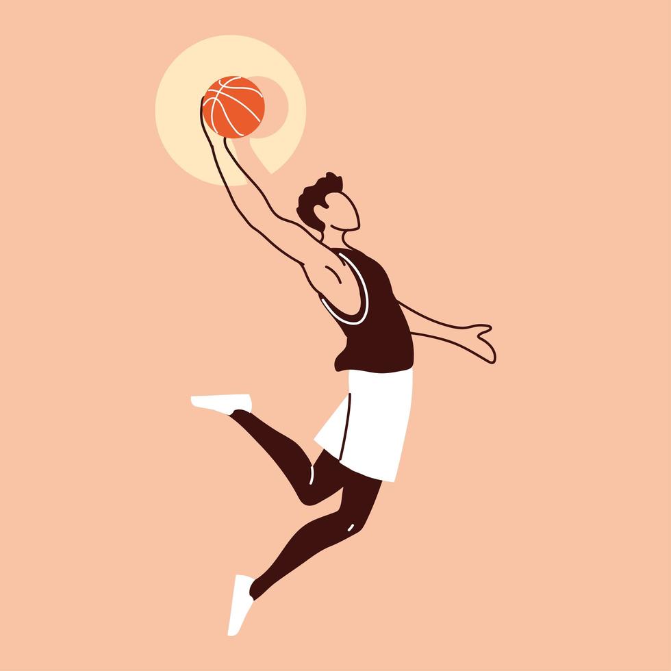 jugador de baloncesto, hombre, con, pelota, saltar, vector, diseño vector